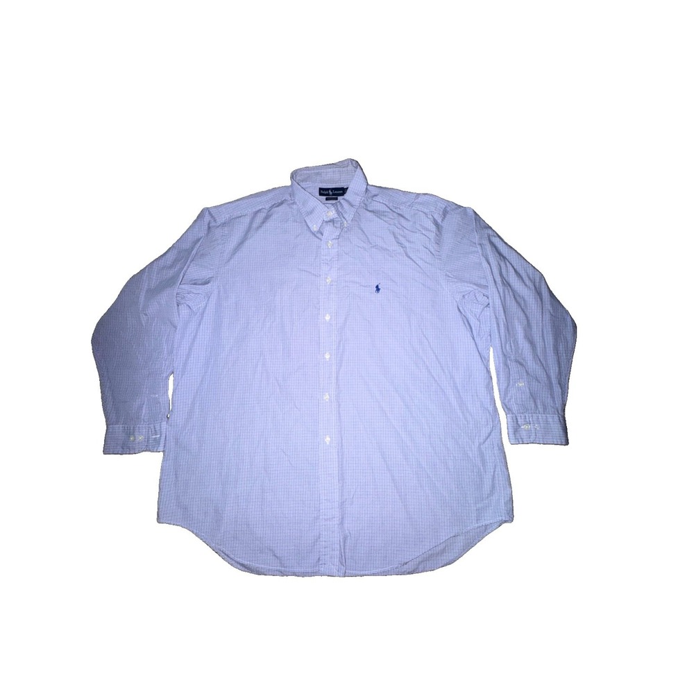 Ralph Lauren Yarmouth Button Up Shirt Mens 17 34/35 White Blue Check Oxford
